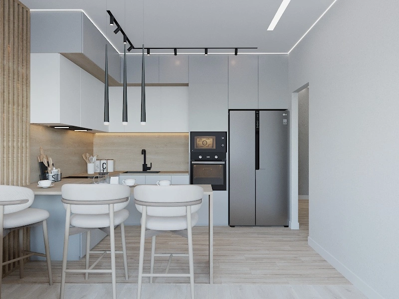 Зонирование кухни-гостиной с островом