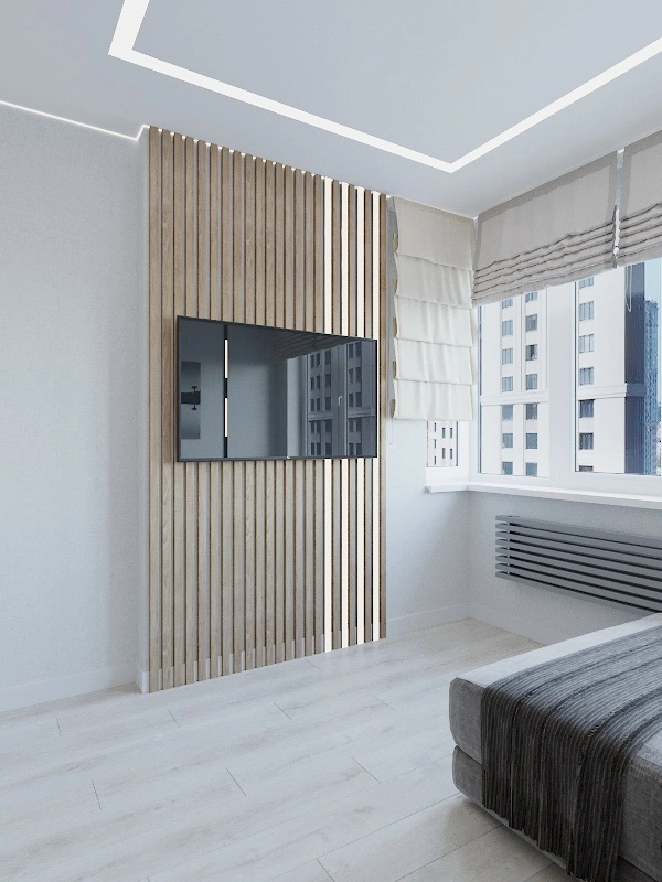 Вид на ТВ-зону и декоративные рейки